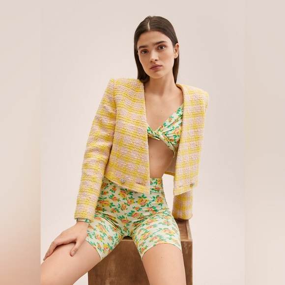 MANGO Women’s Bright Floral Printed Knot Long Sleeve Crop Top Size Large - Picture 7 of 13